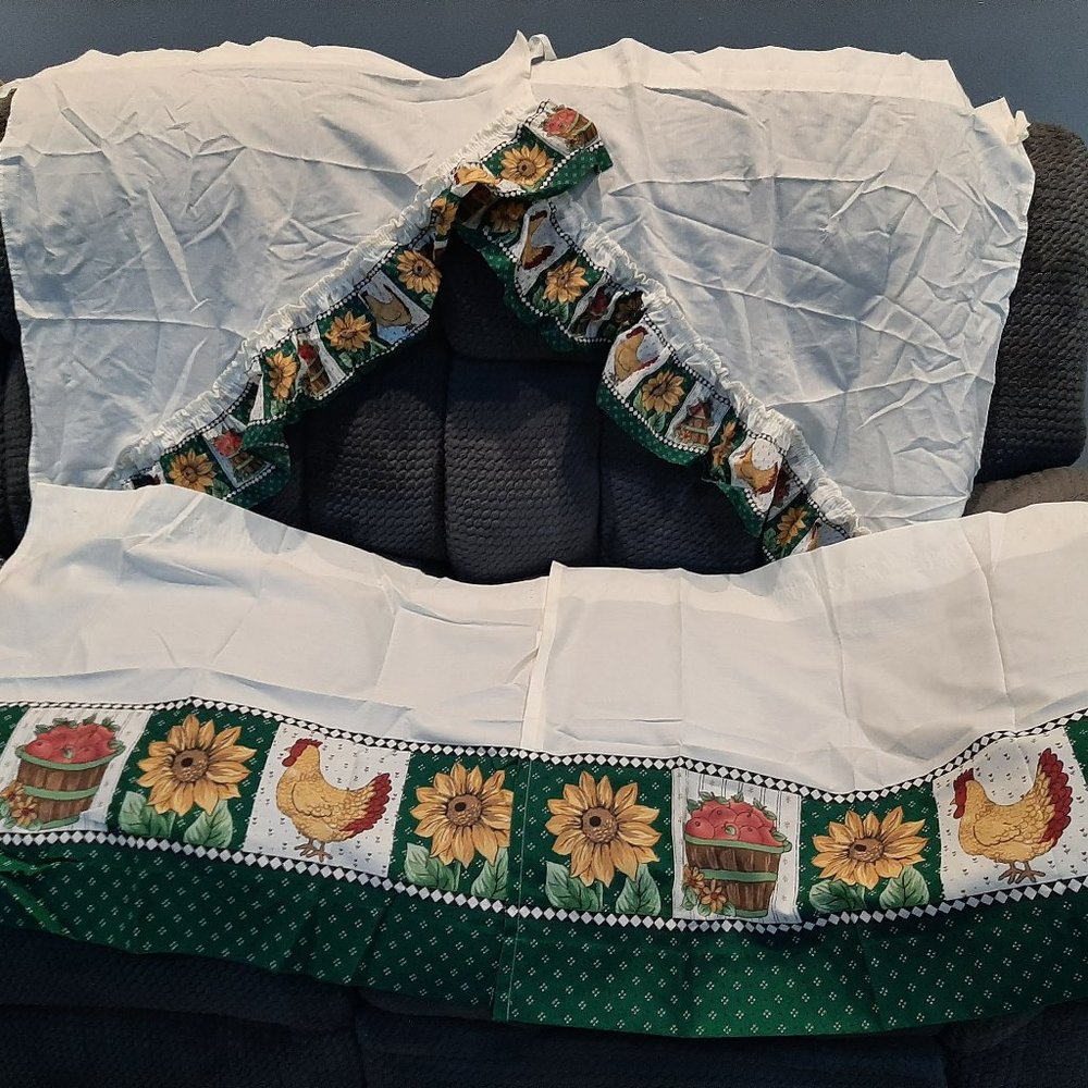 Fall Sunflower Kitchen Curtain SET Swag & 25"Tiers